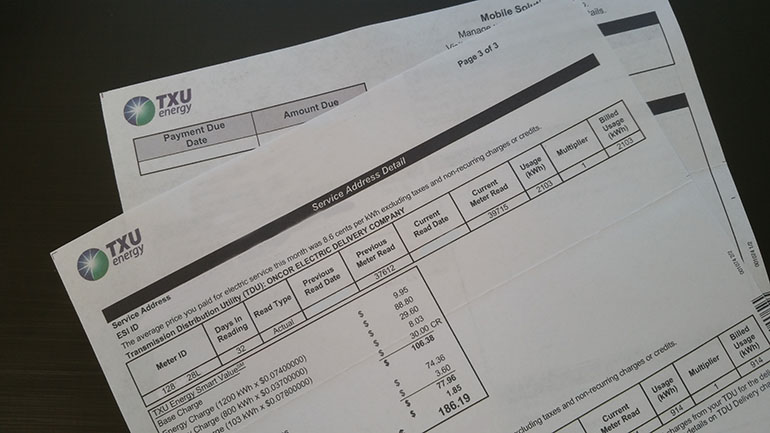Image showing electricity bill from TXU energy